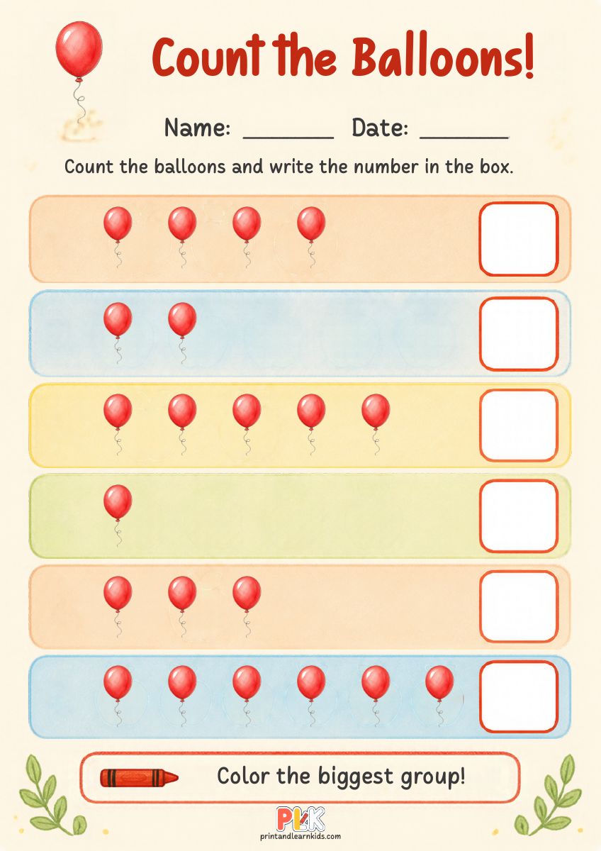 Count the Balloons worksheet preview