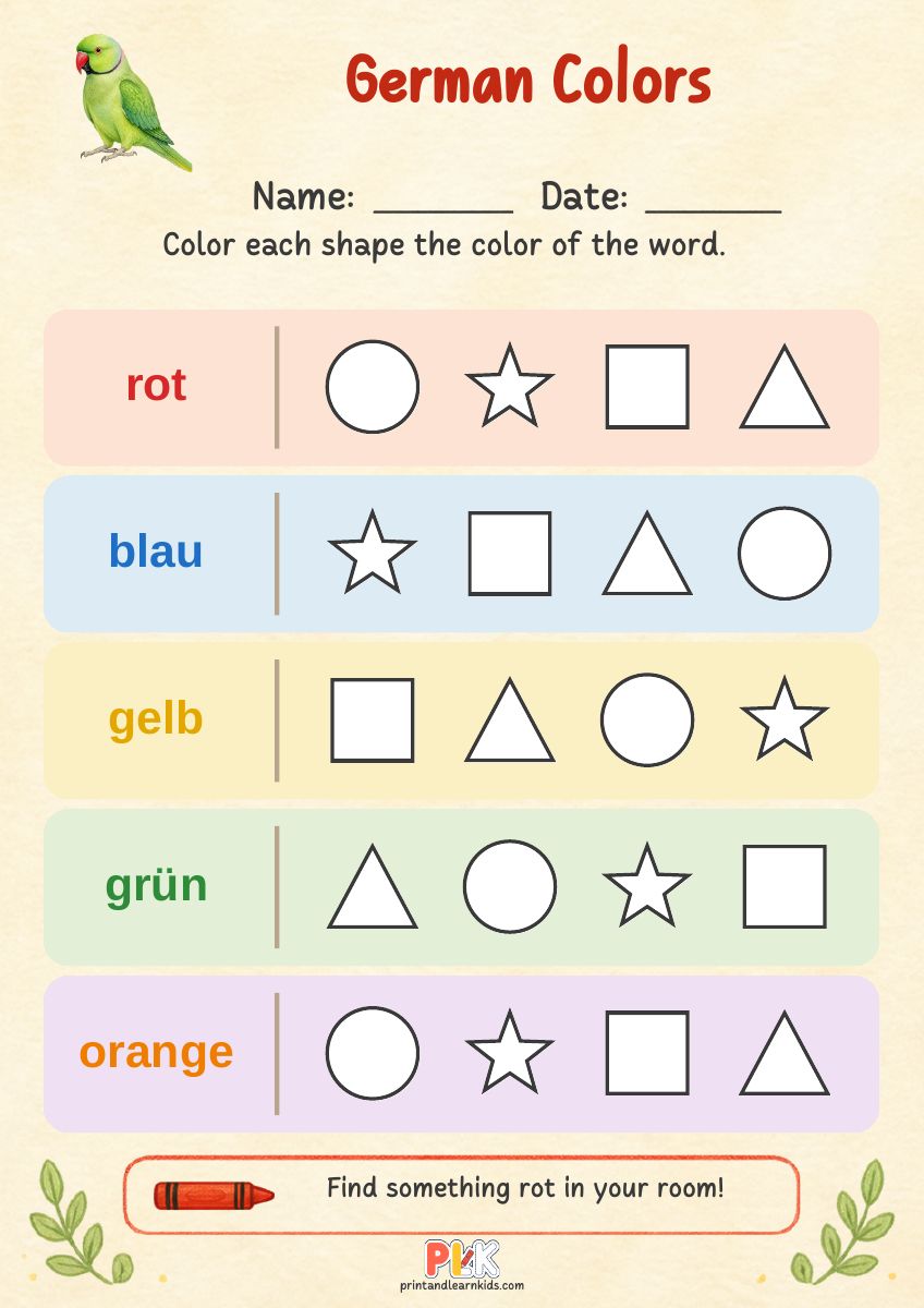 German Colors worksheet preview