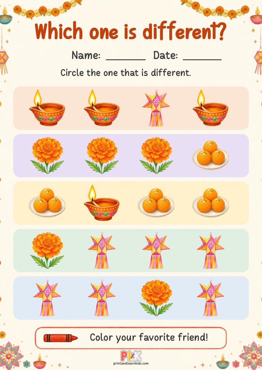 Which One is Different? (Diwali) worksheet, full page preview