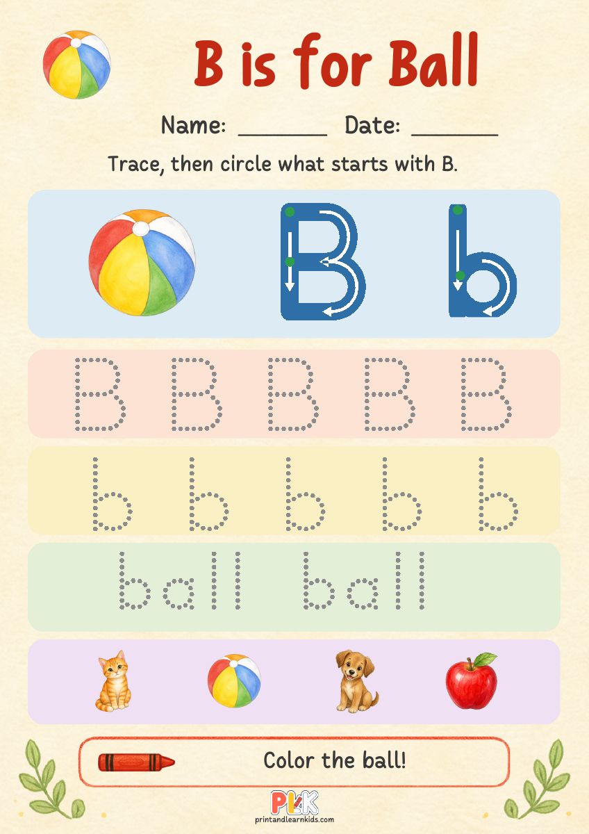 B is for Ball worksheet preview