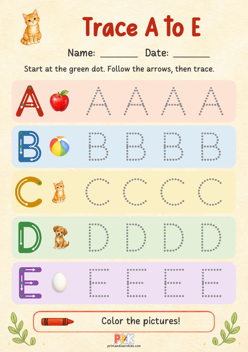 Trace A to E worksheet preview