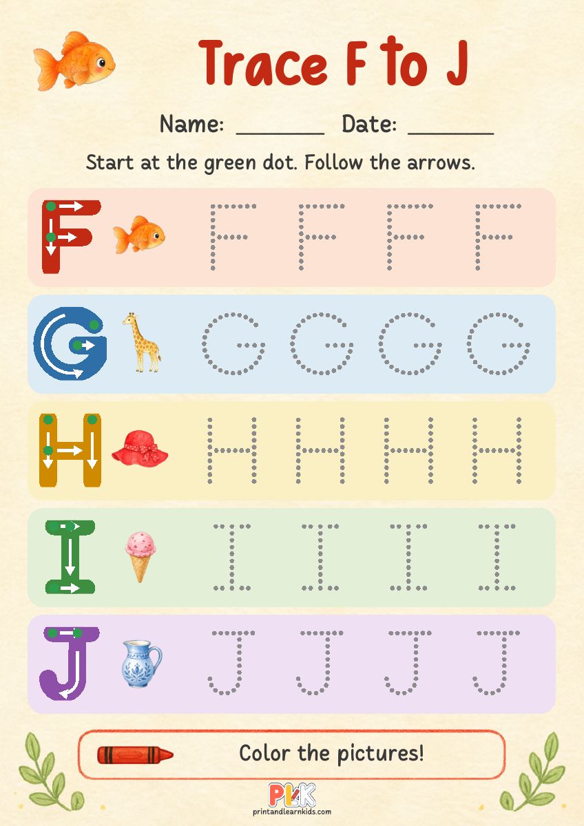 Trace F to J worksheet preview