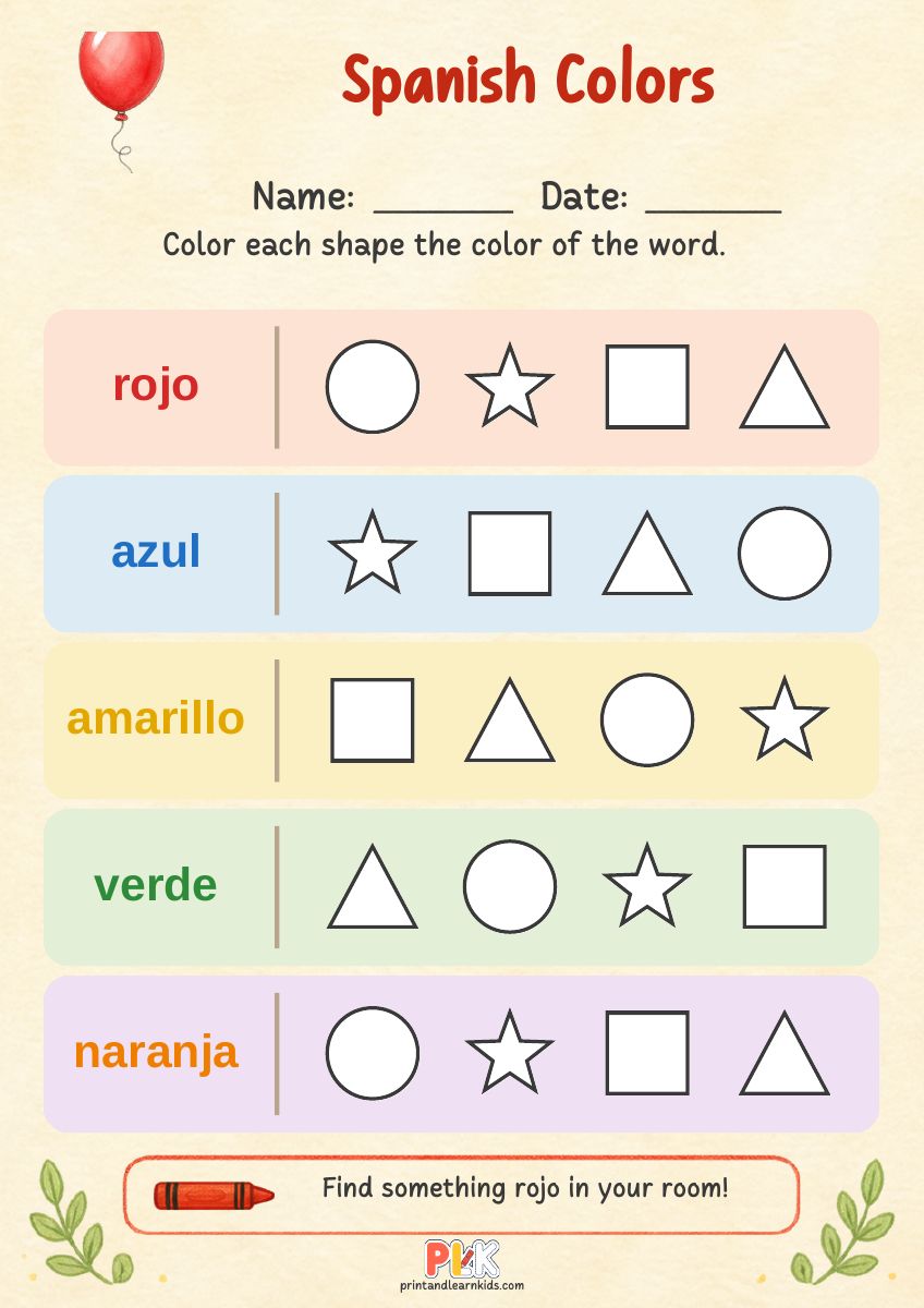 Spanish Colors worksheet preview