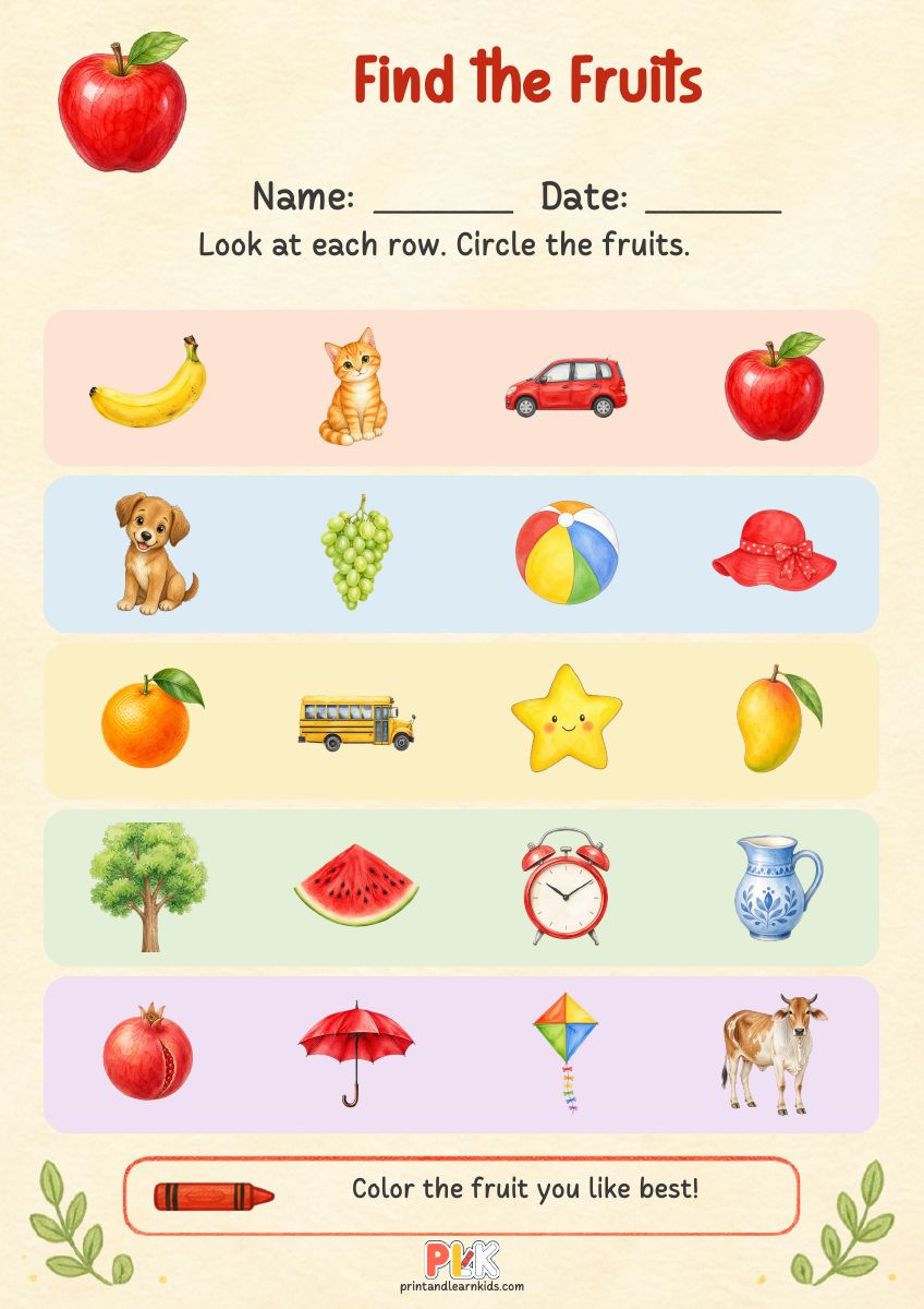 Find the Fruits worksheet preview
