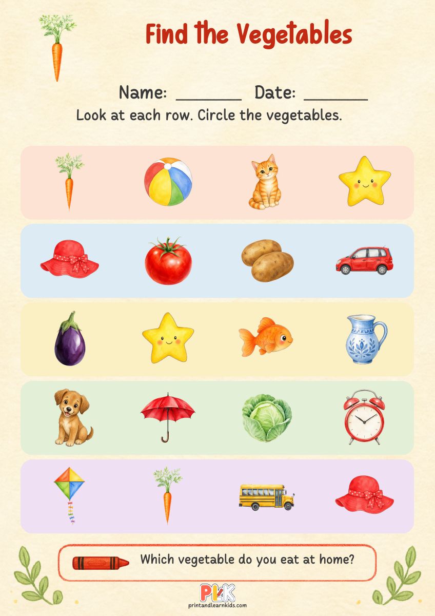 Find the Vegetables worksheet preview