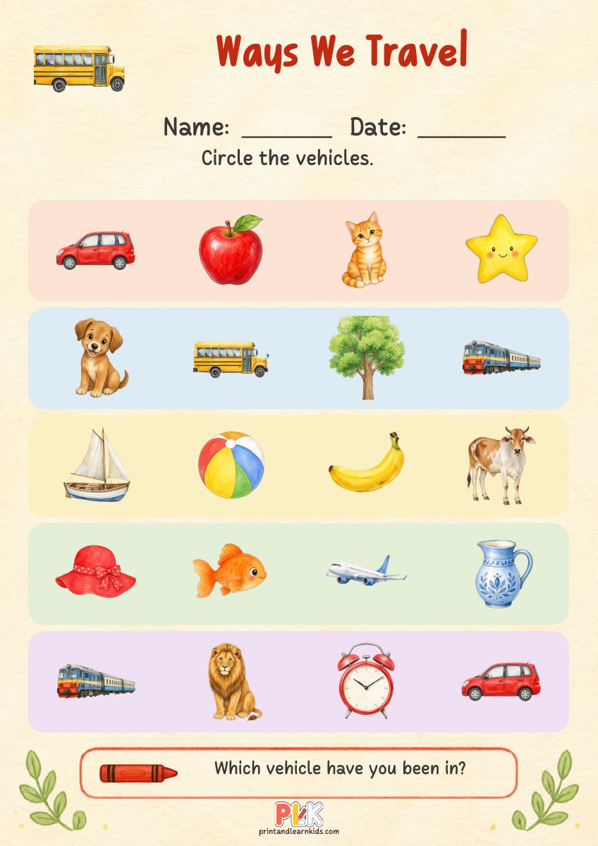 Ways We Travel worksheet preview