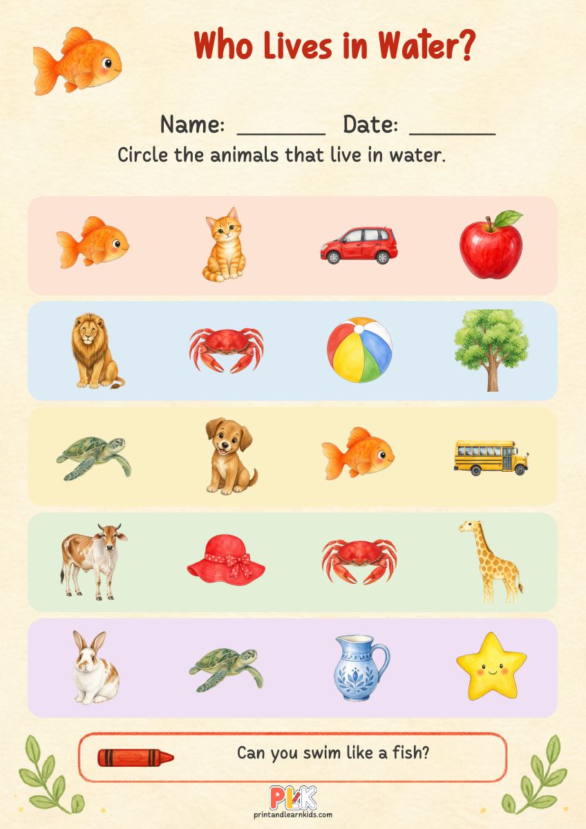 Who Lives in Water? worksheet preview