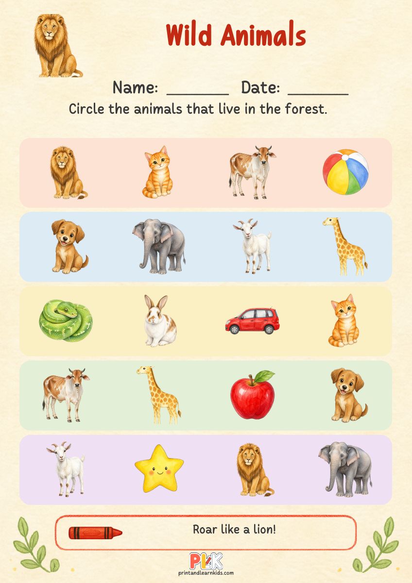 Wild Animals worksheet preview