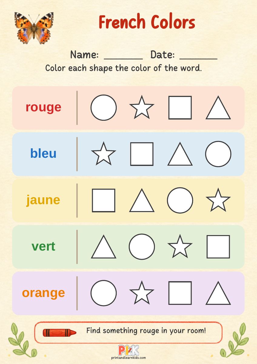 French Colors worksheet preview