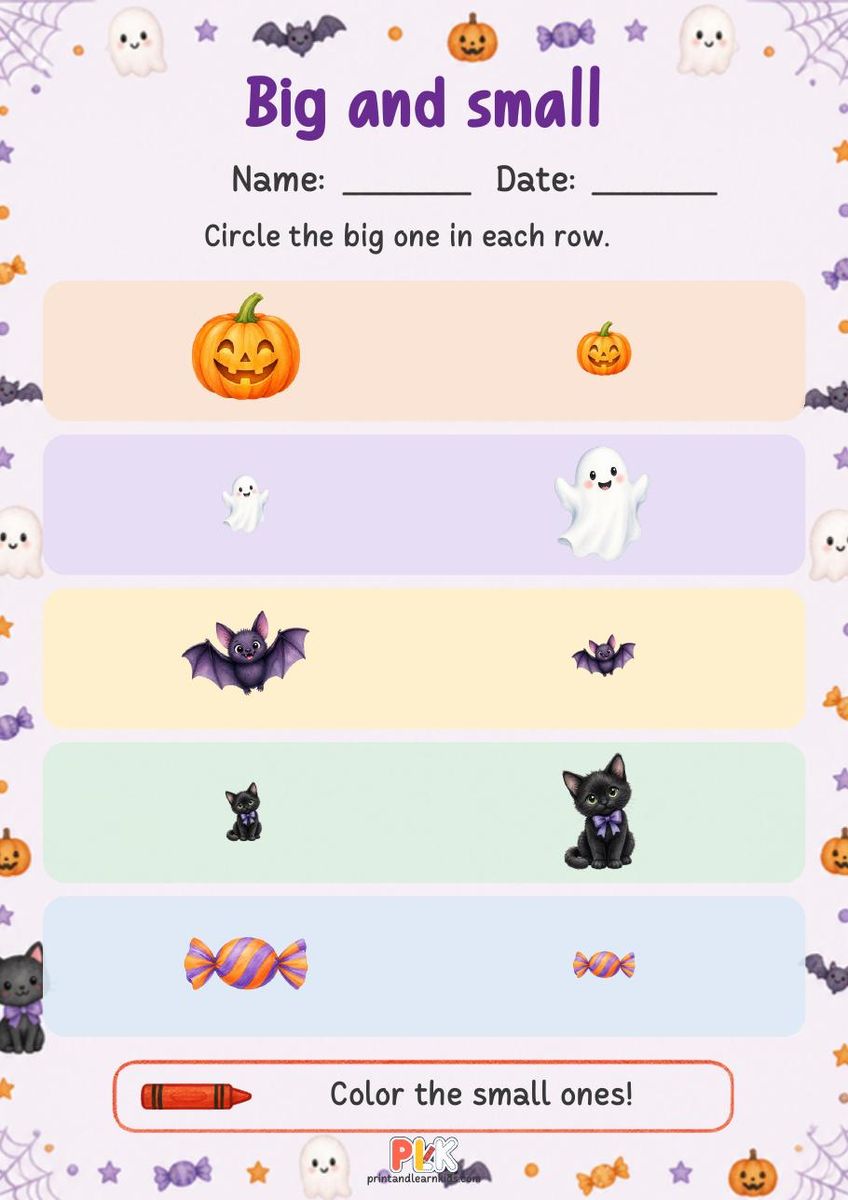 Big and Small Halloween worksheet, full page preview