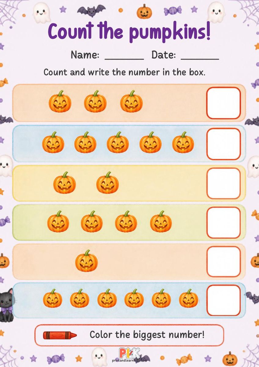 Count the Pumpkins worksheet preview