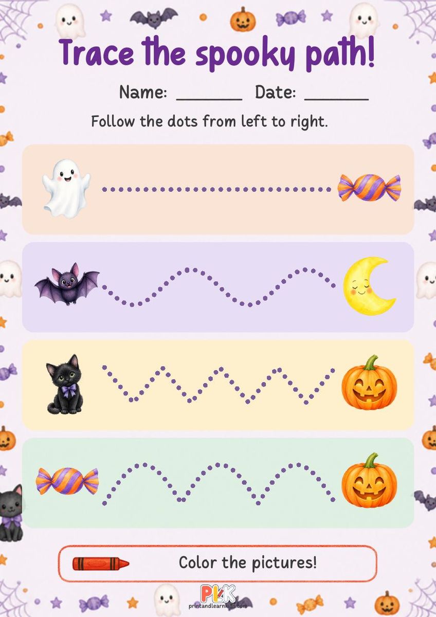 Trace the Spooky Path worksheet preview