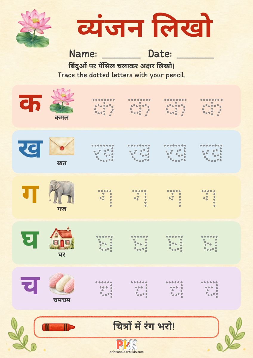 Vyanjan Tracing क to च worksheet preview
