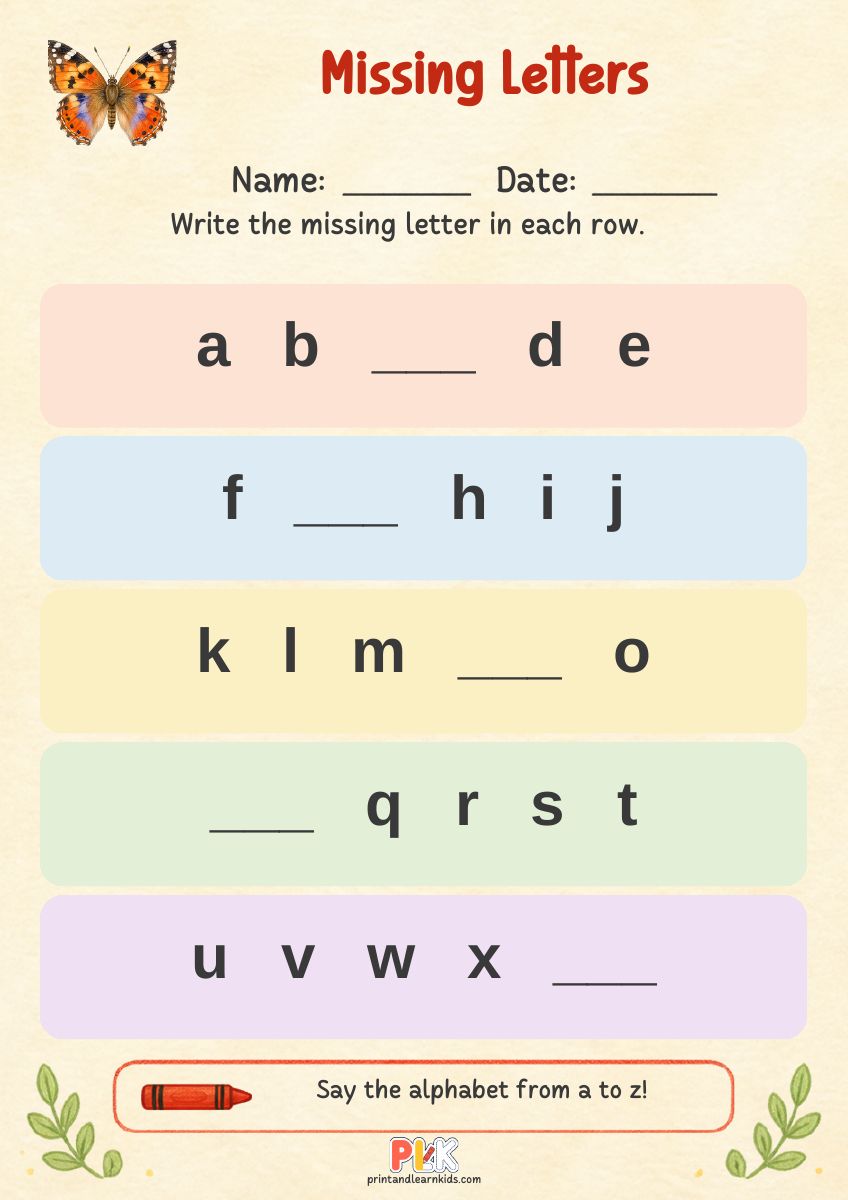 Missing Letters worksheet preview