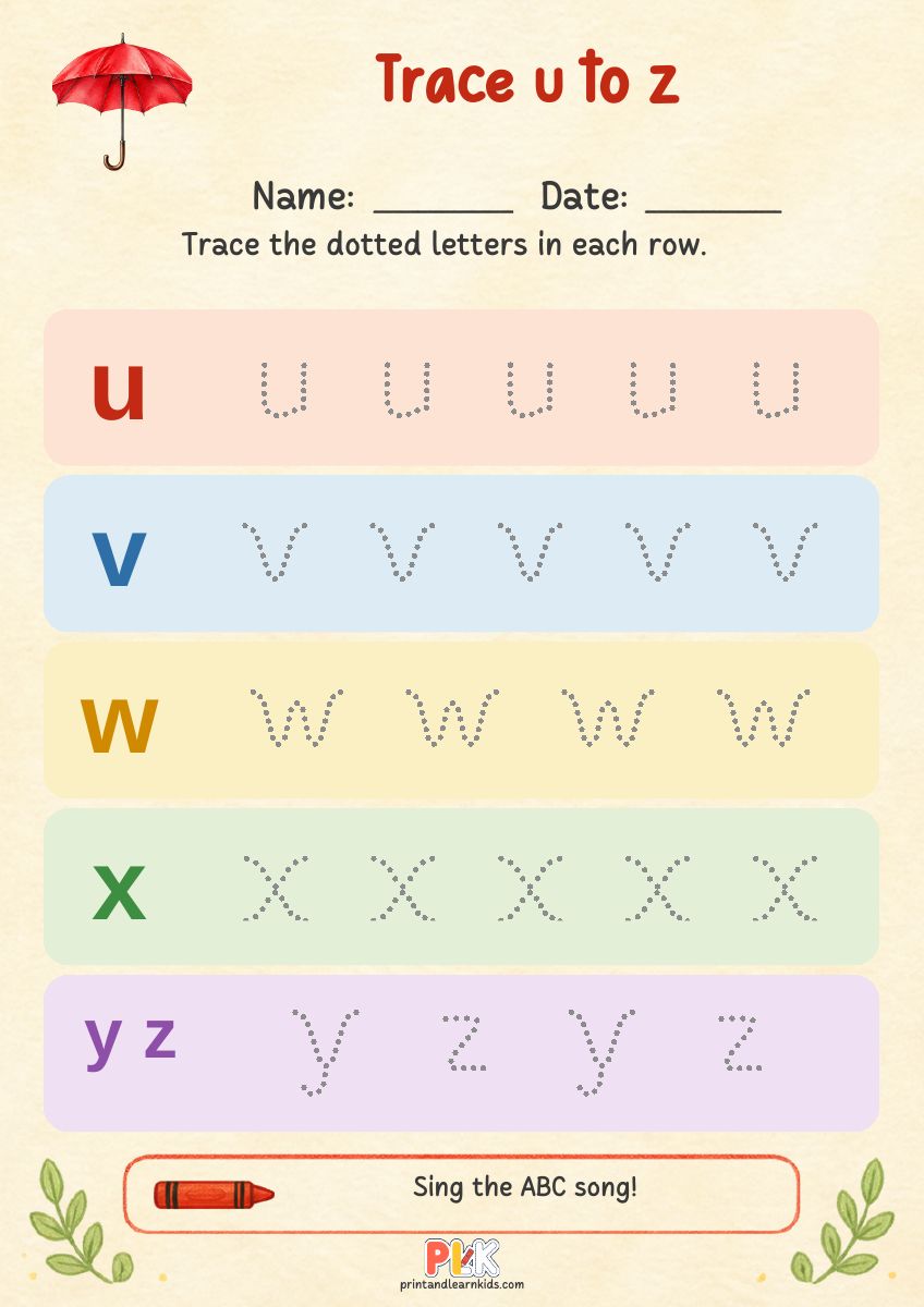 Trace u to z worksheet preview