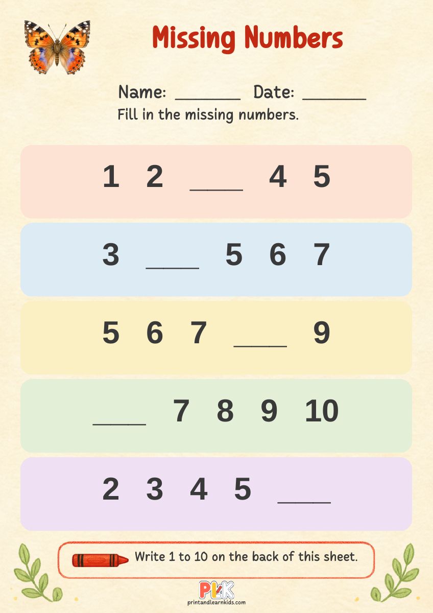 Missing Numbers worksheet preview