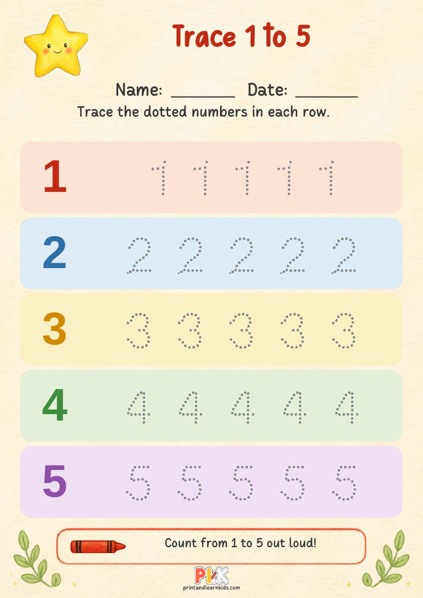 Trace 1 to 5 worksheet preview