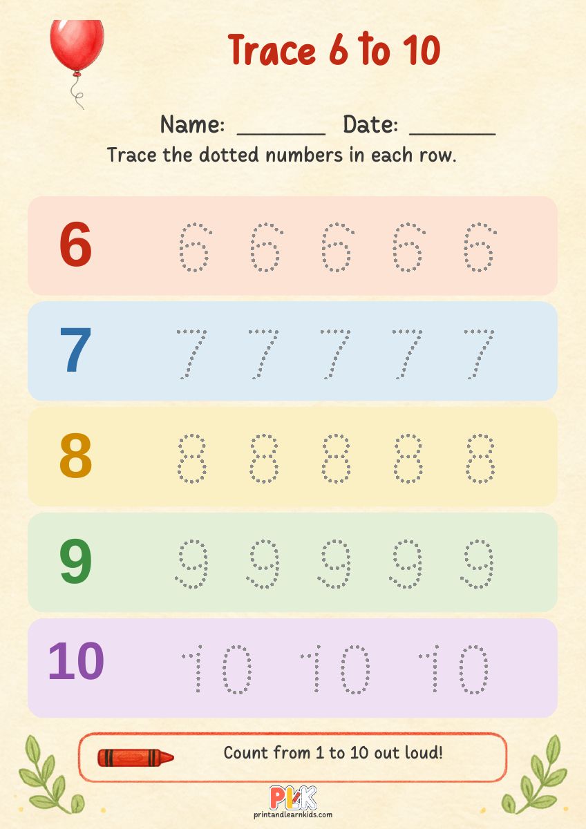 Trace 6 to 10 worksheet preview