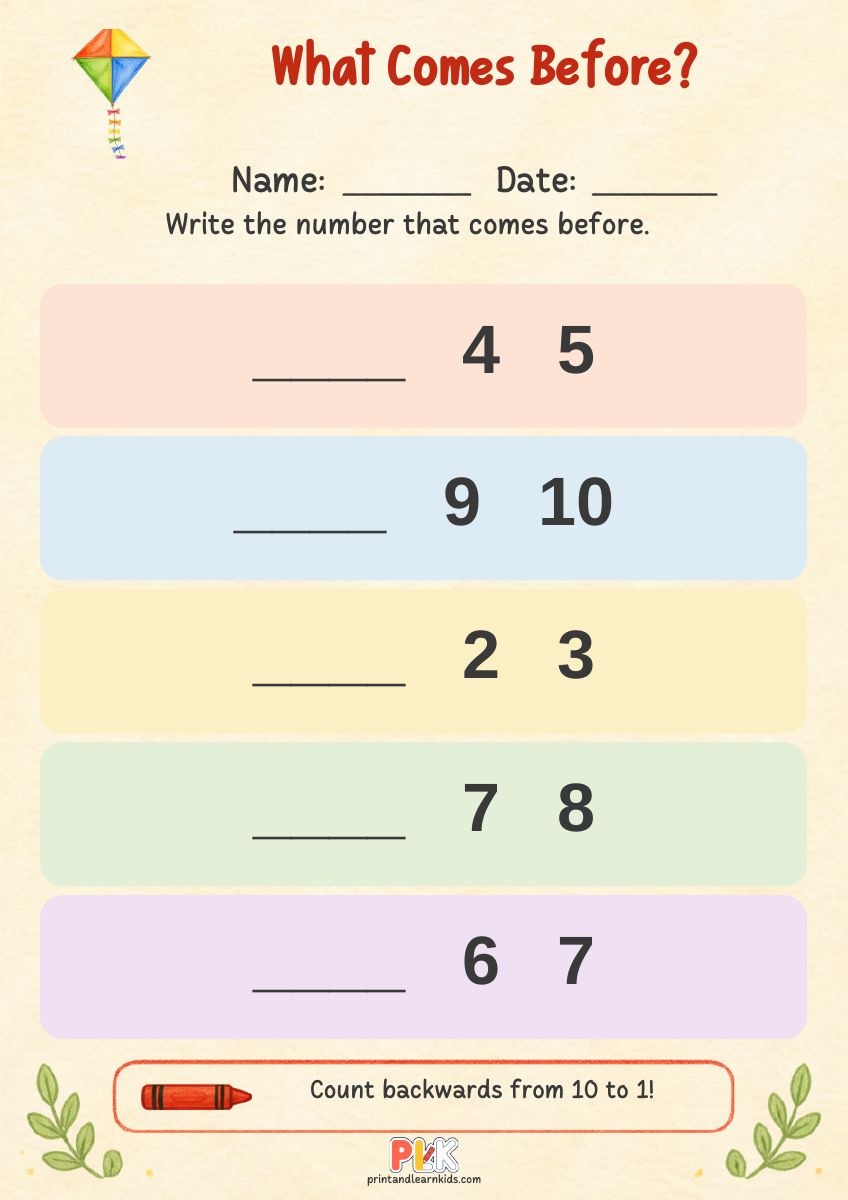 What Comes Before? worksheet preview