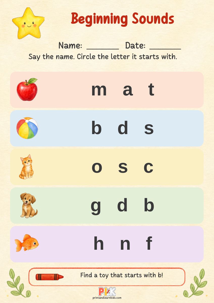 Beginning Sounds worksheet preview