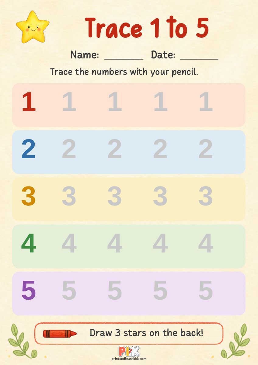Trace 1 to 5 worksheet preview